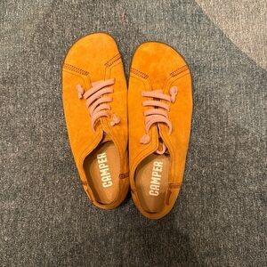 Camper Women's Mustard Sneakers with Pink Laces